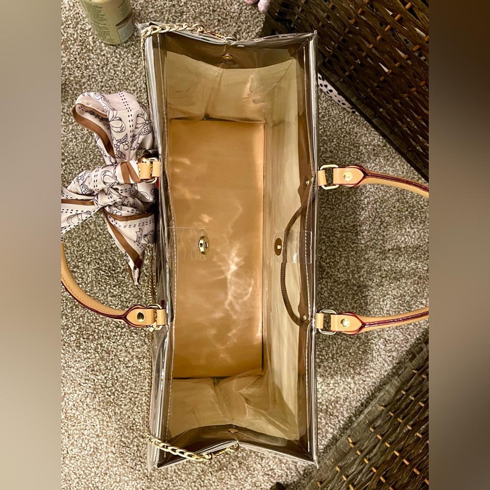 Louis Vuitton Elegant Brown Shopping Tote Bag with Scarf Accent and charms - Picture 7 of 11